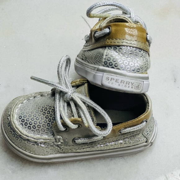 Sperry Top-Siders Crib Shoes- Silver Cheetah Print Size 2M - Picture 5 of 7